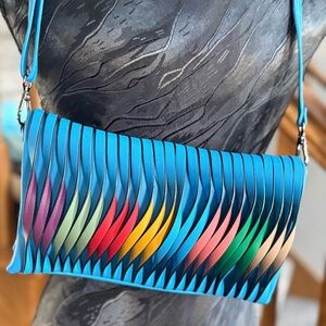 Mellow World Blue Rainbow Layered Crossbody Bag Colorful Cutout Purse